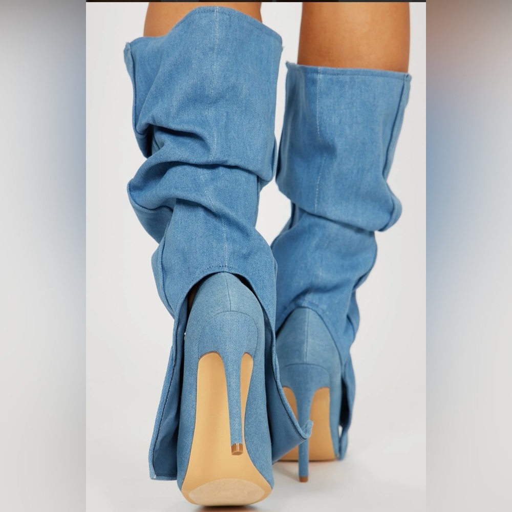 NWB- SLOUCHY DENIM STILETTO BOOTS - Picture 3 of 4